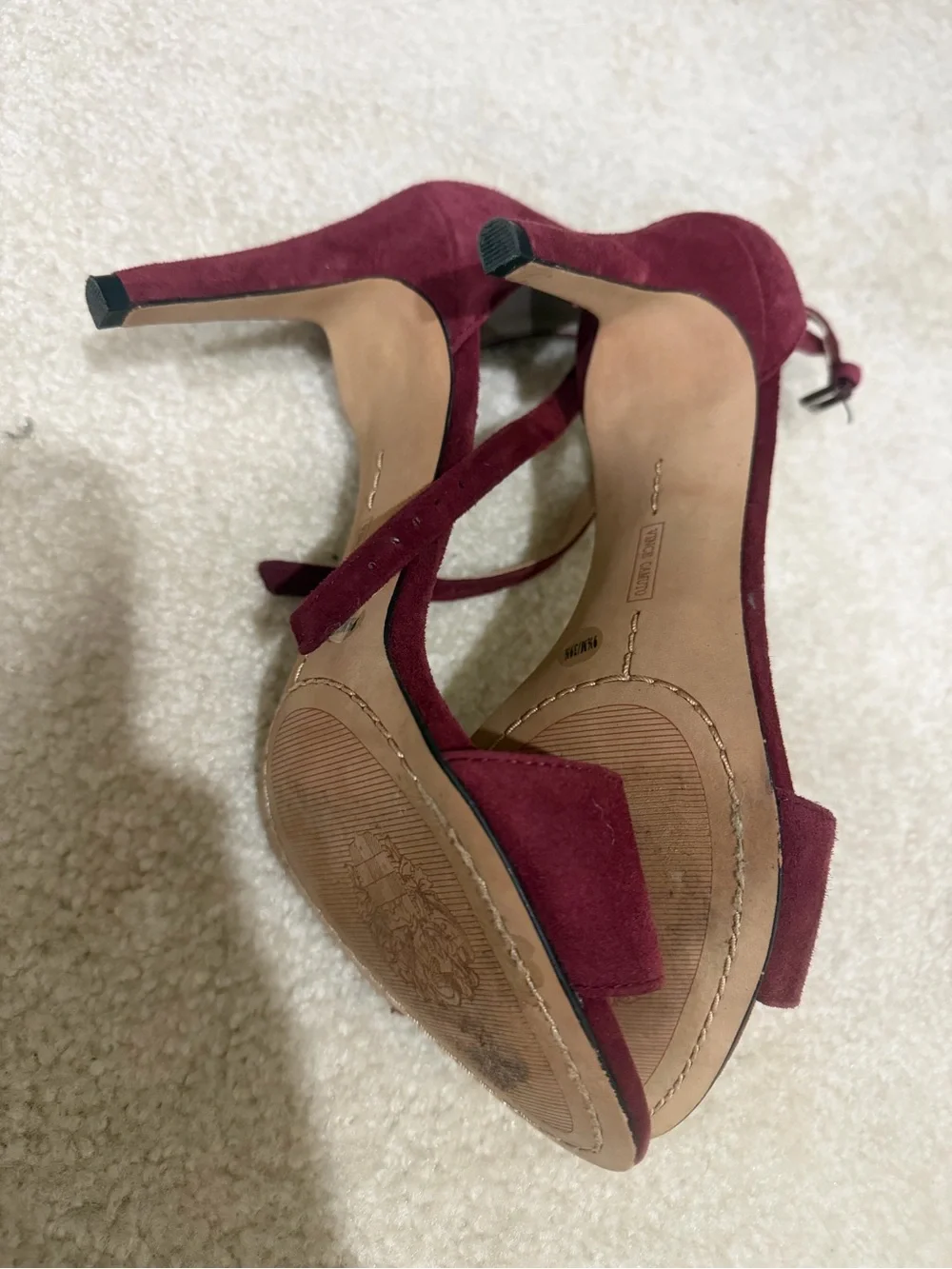 Vince Camuto Burgundy Suede Open-Toe Ankle-Strap Heels
